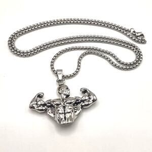Stainless Bodybuilder Necklace Muscle Weightlifting Fitness Valentine's Birthday